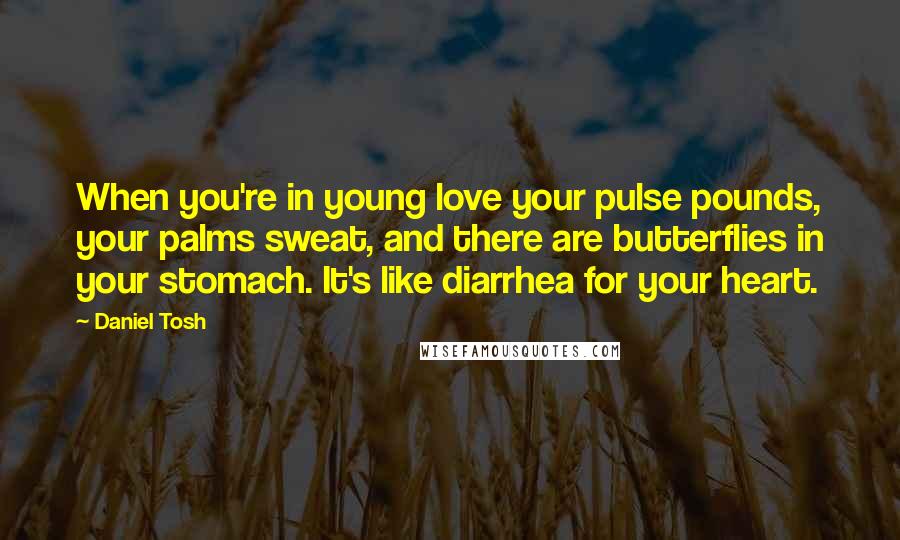 Daniel Tosh Quotes: When you're in young love your pulse pounds, your palms sweat, and there are butterflies in your stomach. It's like diarrhea for your heart.