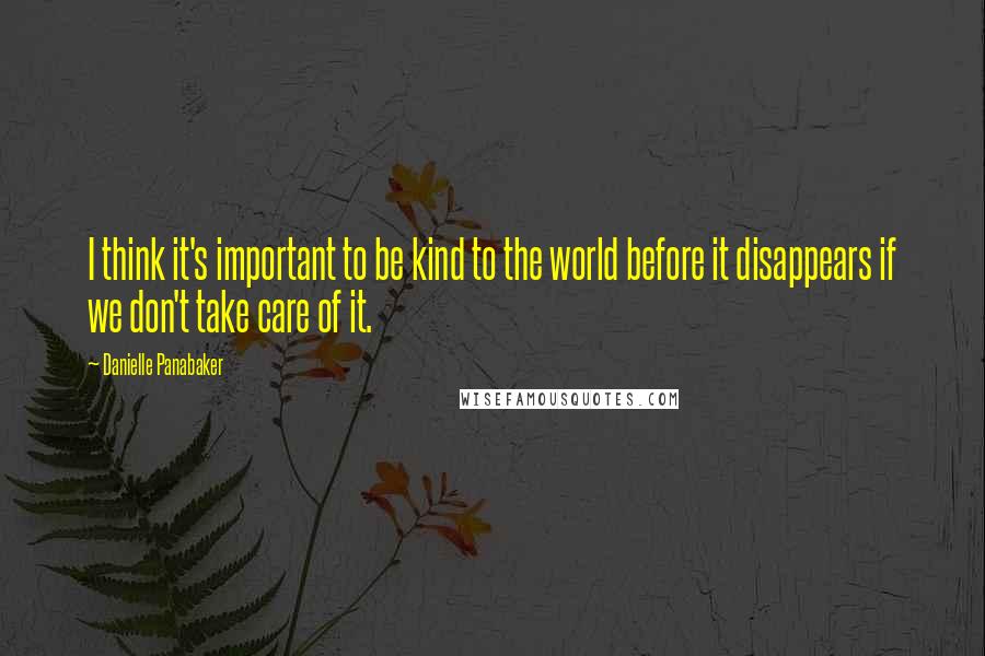 Danielle Panabaker Quotes: I think it's important to be kind to the world before it disappears if we don't take care of it.