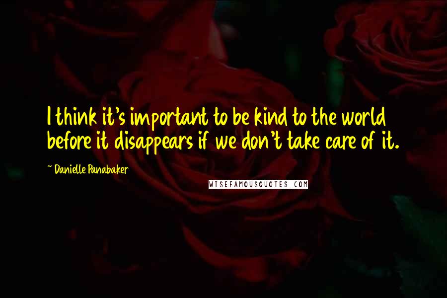 Danielle Panabaker Quotes: I think it's important to be kind to the world before it disappears if we don't take care of it.