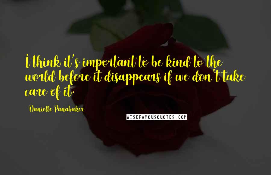 Danielle Panabaker Quotes: I think it's important to be kind to the world before it disappears if we don't take care of it.