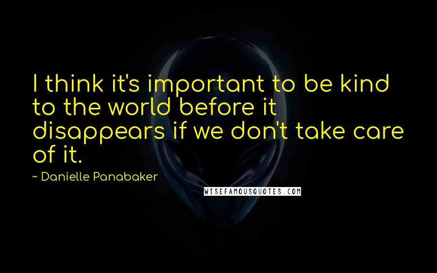 Danielle Panabaker Quotes: I think it's important to be kind to the world before it disappears if we don't take care of it.