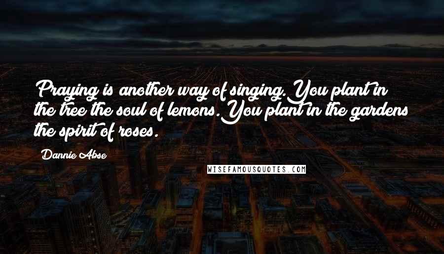 Dannie Abse Quotes: Praying is another way of singing.You plant in the tree the soul of lemons.You plant in the gardens the spirit of roses.