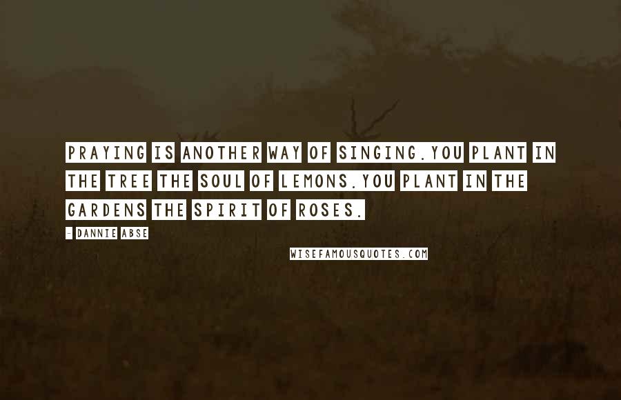 Dannie Abse Quotes: Praying is another way of singing.You plant in the tree the soul of lemons.You plant in the gardens the spirit of roses.