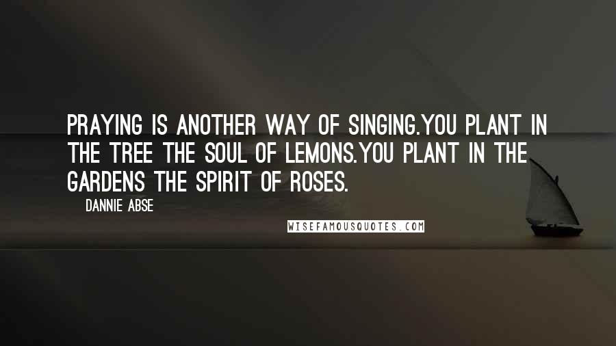 Dannie Abse Quotes: Praying is another way of singing.You plant in the tree the soul of lemons.You plant in the gardens the spirit of roses.