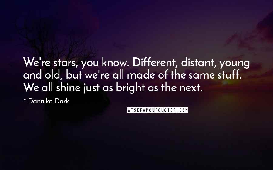 Dannika Dark Quotes: We're stars, you know. Different, distant, young and old, but we're all made of the same stuff. We all shine just as bright as the next.
