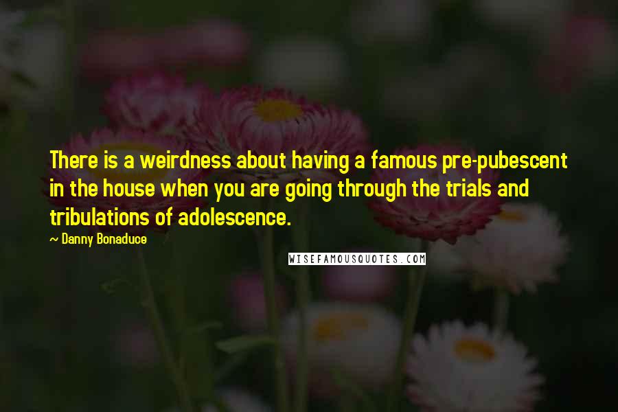 Danny Bonaduce Quotes: There is a weirdness about having a famous pre-pubescent in the house when you are going through the trials and tribulations of adolescence.