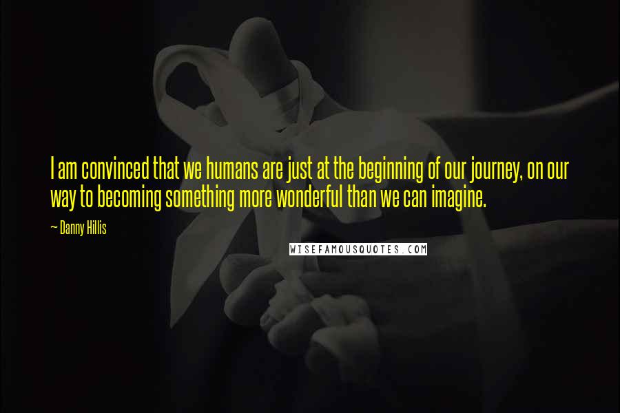 Danny Hillis Quotes: I am convinced that we humans are just at the beginning of our journey, on our way to becoming something more wonderful than we can imagine.