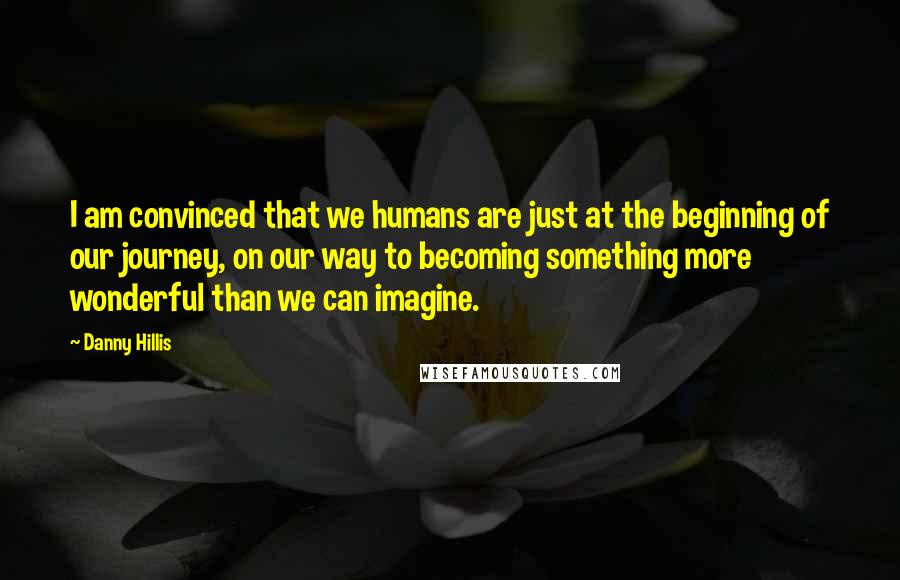 Danny Hillis Quotes: I am convinced that we humans are just at the beginning of our journey, on our way to becoming something more wonderful than we can imagine.
