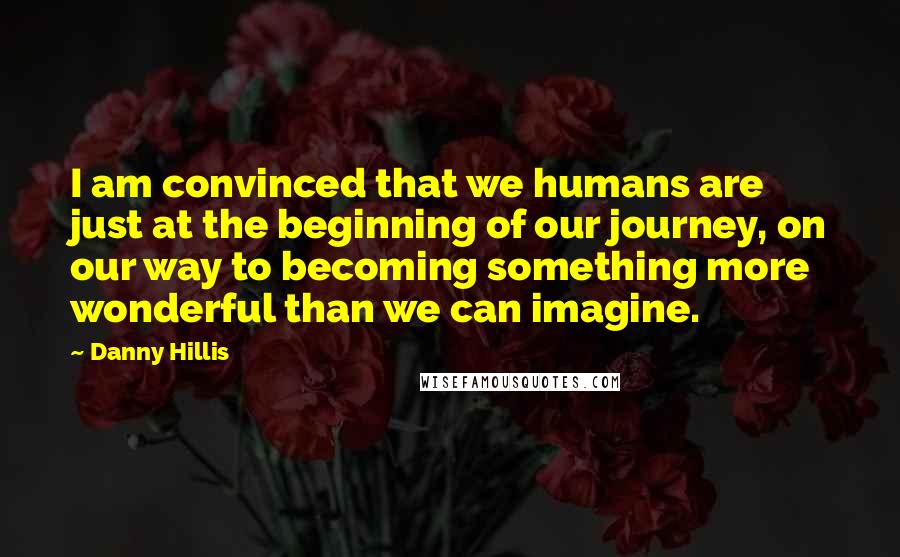 Danny Hillis Quotes: I am convinced that we humans are just at the beginning of our journey, on our way to becoming something more wonderful than we can imagine.