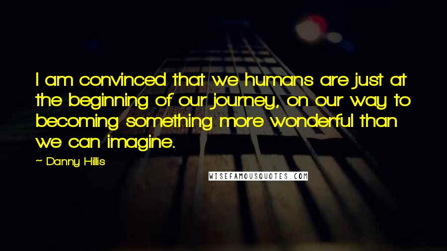 Danny Hillis Quotes: I am convinced that we humans are just at the beginning of our journey, on our way to becoming something more wonderful than we can imagine.