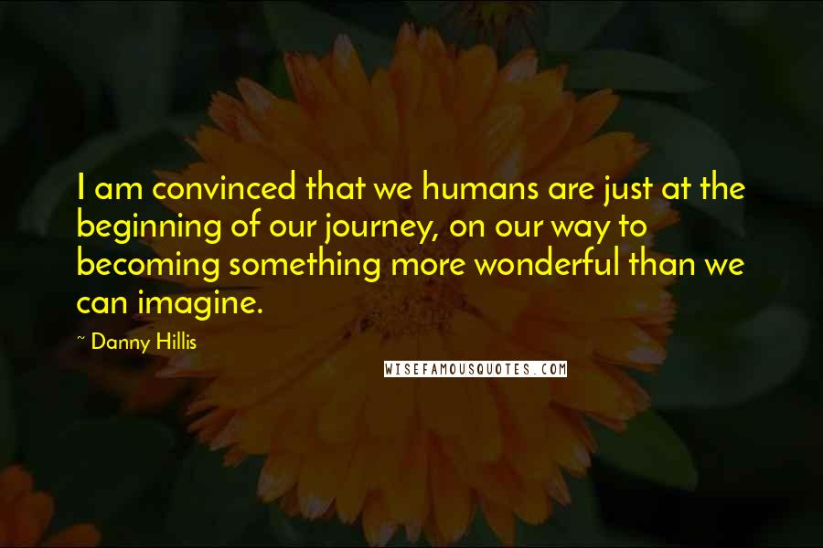 Danny Hillis Quotes: I am convinced that we humans are just at the beginning of our journey, on our way to becoming something more wonderful than we can imagine.