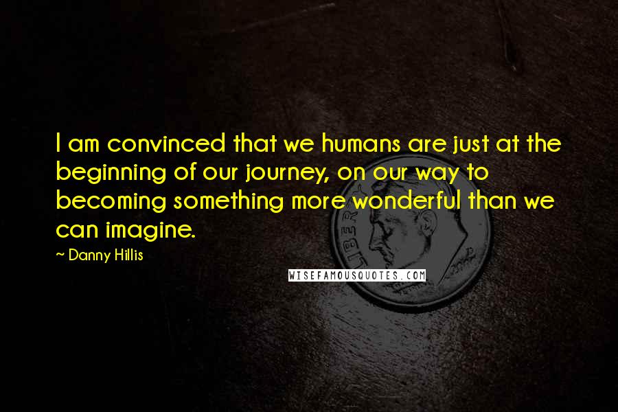 Danny Hillis Quotes: I am convinced that we humans are just at the beginning of our journey, on our way to becoming something more wonderful than we can imagine.