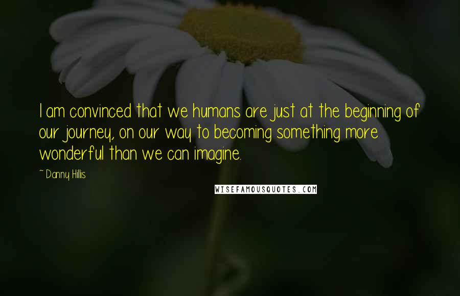 Danny Hillis Quotes: I am convinced that we humans are just at the beginning of our journey, on our way to becoming something more wonderful than we can imagine.