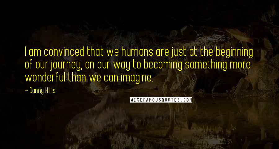 Danny Hillis Quotes: I am convinced that we humans are just at the beginning of our journey, on our way to becoming something more wonderful than we can imagine.