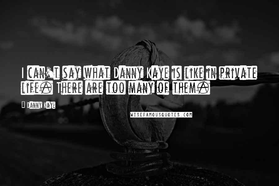 Danny Kaye Quotes: I can't say what Danny Kaye is like in private life. There are too many of them.