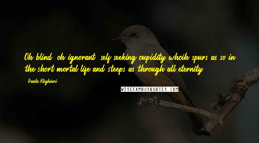 Dante Alighieri Quotes: Oh blind, oh ignorant, self-seeking cupidity whcih spurs as so in the short mortal life and steeps as through all eternity.