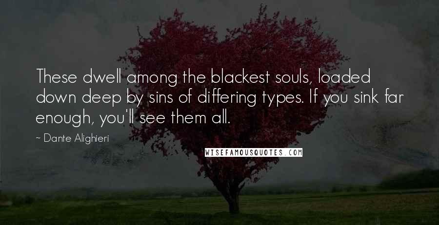 Dante Alighieri Quotes: These dwell among the blackest souls, loaded down deep by sins of differing types. If you sink far enough, you'll see them all.