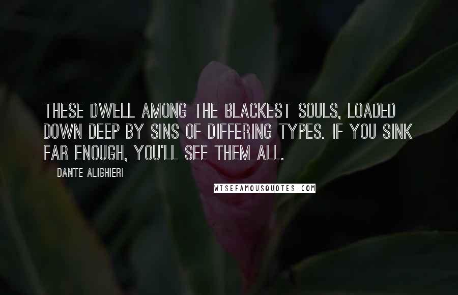 Dante Alighieri Quotes: These dwell among the blackest souls, loaded down deep by sins of differing types. If you sink far enough, you'll see them all.