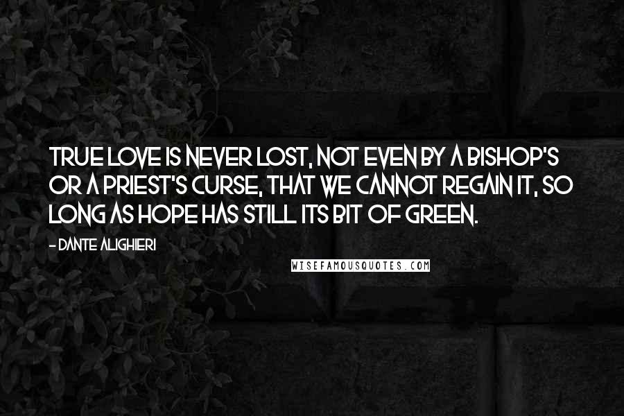 Dante Alighieri Quotes: True love is never lost, not even by a bishop's or a priest's curse, that we cannot regain it, so long as hope has still its bit of green.