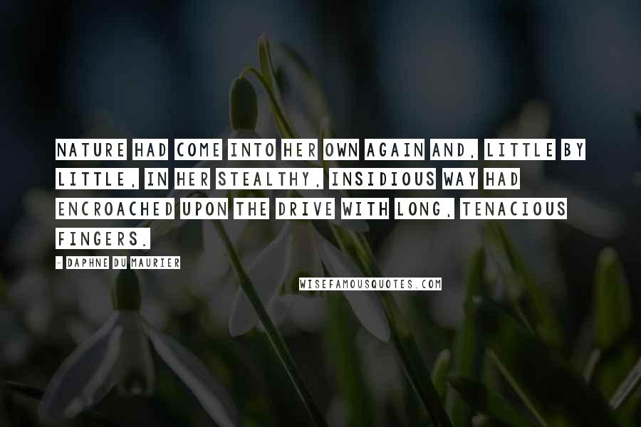 Daphne Du Maurier Quotes: Nature had come into her own again and, little by little, in her stealthy, insidious way had encroached upon the drive with long, tenacious fingers.