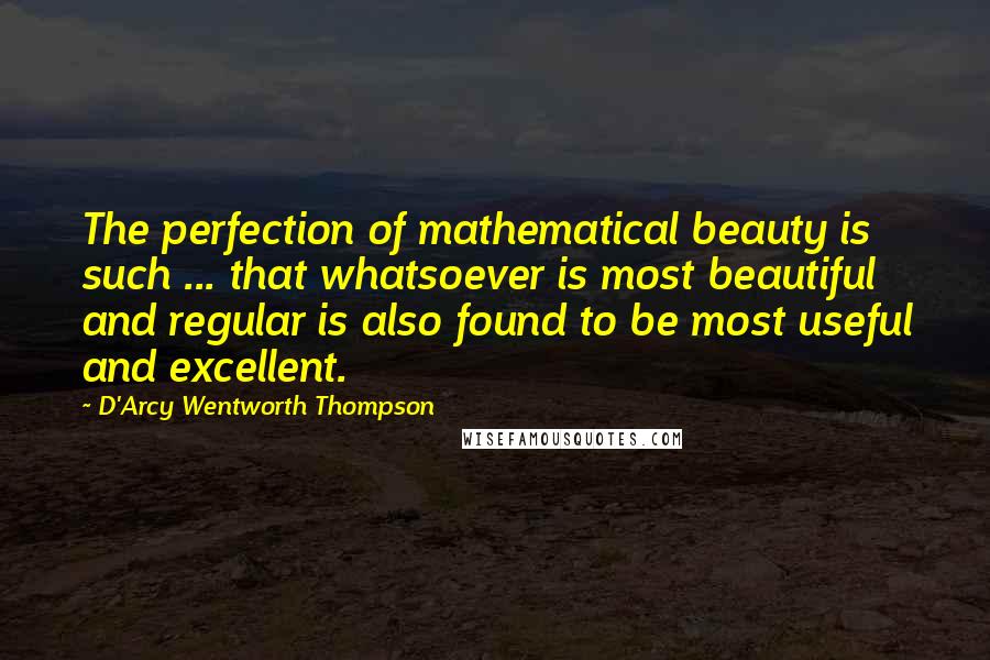 D'Arcy Wentworth Thompson Quotes: The perfection of mathematical beauty is such ... that whatsoever is most beautiful and regular is also found to be most useful and excellent.