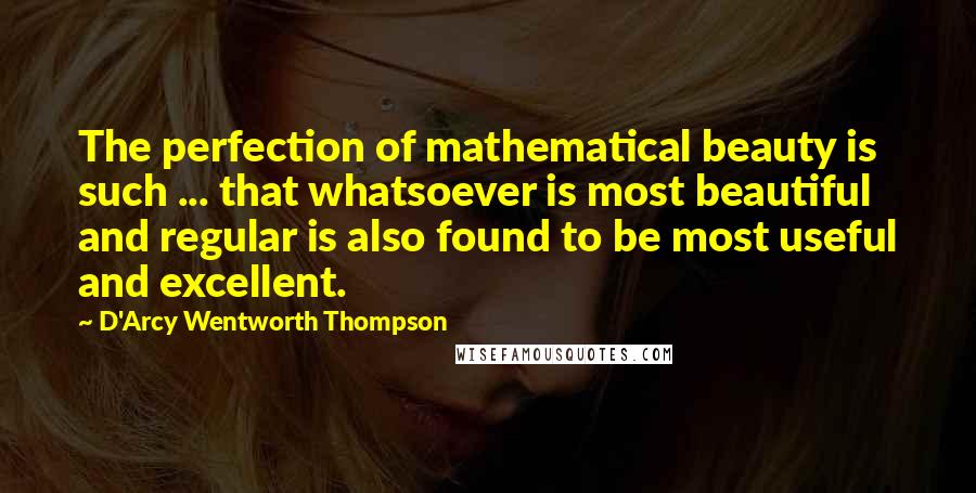 D'Arcy Wentworth Thompson Quotes: The perfection of mathematical beauty is such ... that whatsoever is most beautiful and regular is also found to be most useful and excellent.