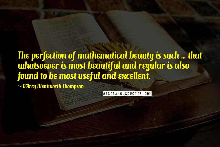 D'Arcy Wentworth Thompson Quotes: The perfection of mathematical beauty is such ... that whatsoever is most beautiful and regular is also found to be most useful and excellent.