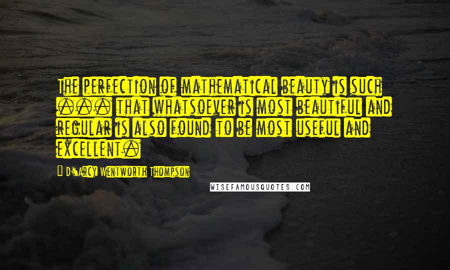 D'Arcy Wentworth Thompson Quotes: The perfection of mathematical beauty is such ... that whatsoever is most beautiful and regular is also found to be most useful and excellent.