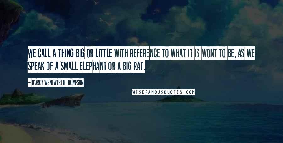 D'Arcy Wentworth Thompson Quotes: We call a thing big or little with reference to what it is wont to be, as we speak of a small elephant or a big rat.