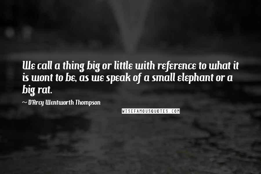 D'Arcy Wentworth Thompson Quotes: We call a thing big or little with reference to what it is wont to be, as we speak of a small elephant or a big rat.