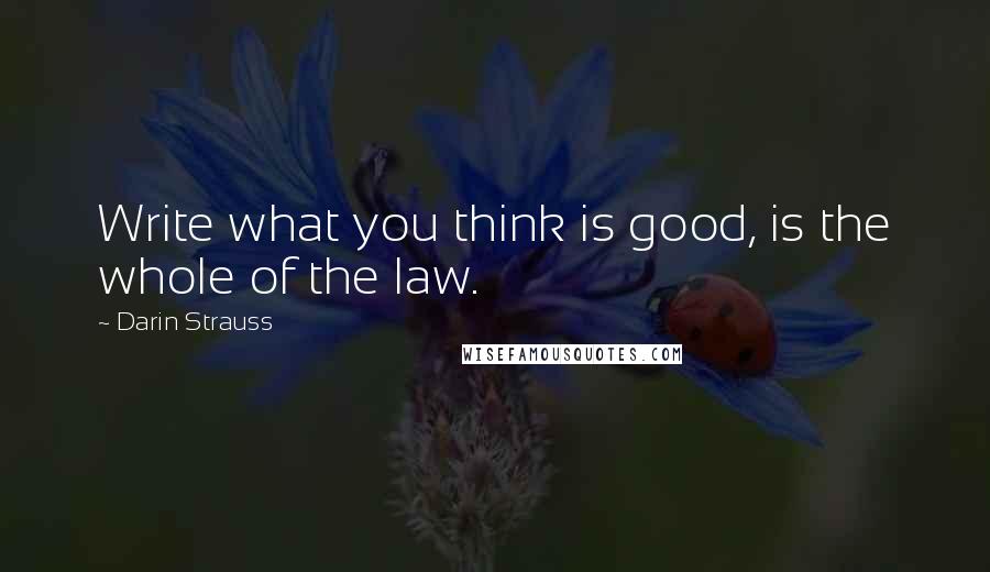 Darin Strauss Quotes: Write what you think is good, is the whole of the law.