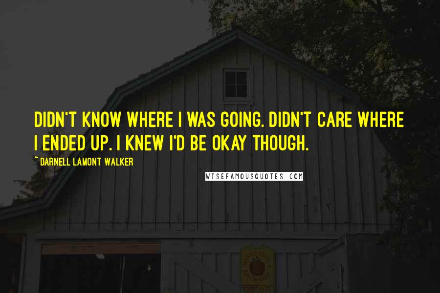 Darnell Lamont Walker Quotes: Didn't know where I was going. Didn't care where I ended up. I knew I'd be okay though.