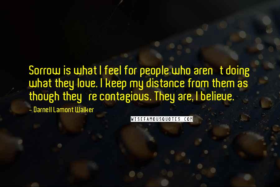 Darnell Lamont Walker Quotes: Sorrow is what I feel for people who aren't doing what they love. I keep my distance from them as though they're contagious. They are, I believe.