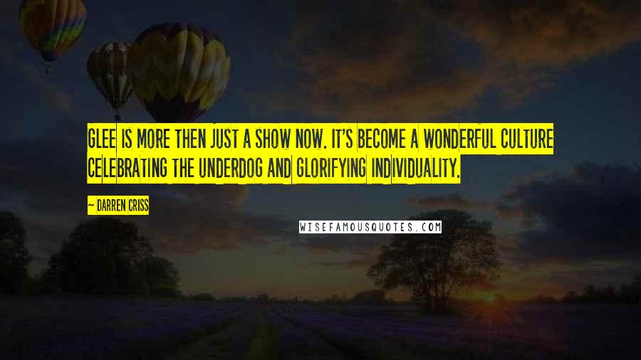 Darren Criss Quotes: Glee is more then just a show now. It's become a wonderful culture celebrating the underdog and glorifying individuality.