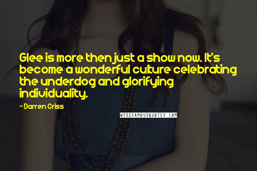 Darren Criss Quotes: Glee is more then just a show now. It's become a wonderful culture celebrating the underdog and glorifying individuality.