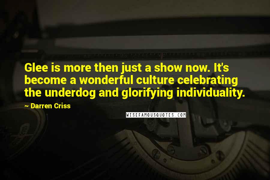 Darren Criss Quotes: Glee is more then just a show now. It's become a wonderful culture celebrating the underdog and glorifying individuality.