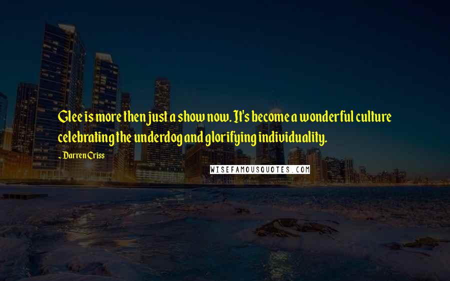 Darren Criss Quotes: Glee is more then just a show now. It's become a wonderful culture celebrating the underdog and glorifying individuality.