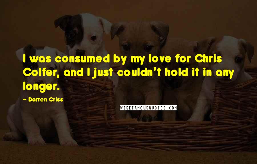 Darren Criss Quotes: I was consumed by my love for Chris Colfer, and I just couldn't hold it in any longer.