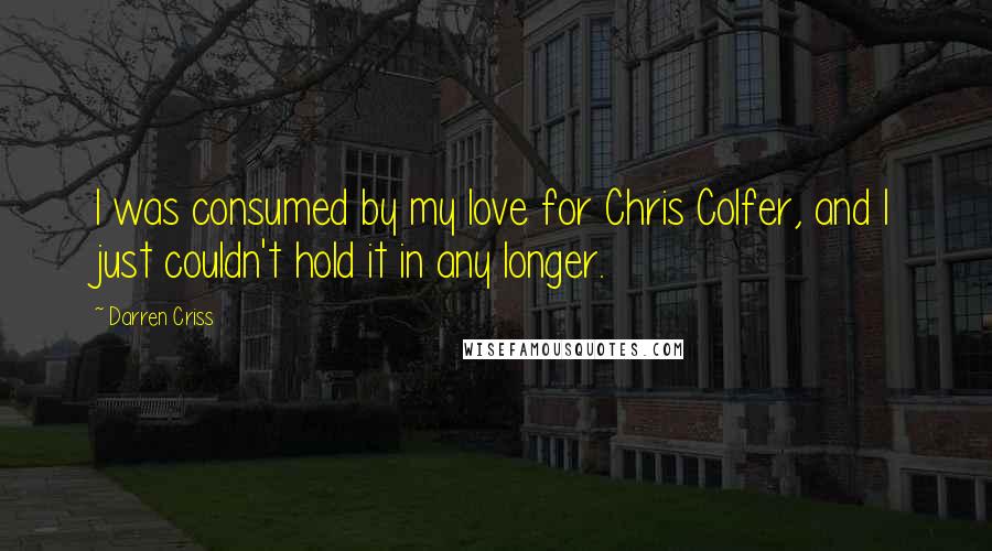 Darren Criss Quotes: I was consumed by my love for Chris Colfer, and I just couldn't hold it in any longer.