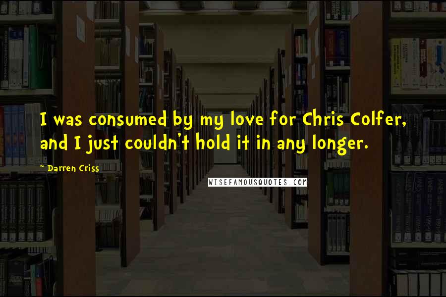 Darren Criss Quotes: I was consumed by my love for Chris Colfer, and I just couldn't hold it in any longer.