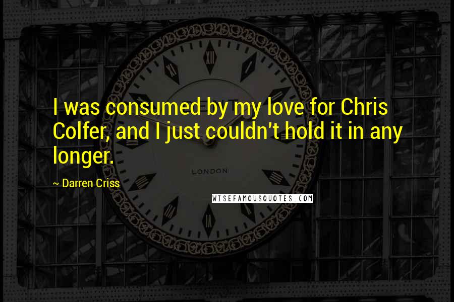 Darren Criss Quotes: I was consumed by my love for Chris Colfer, and I just couldn't hold it in any longer.