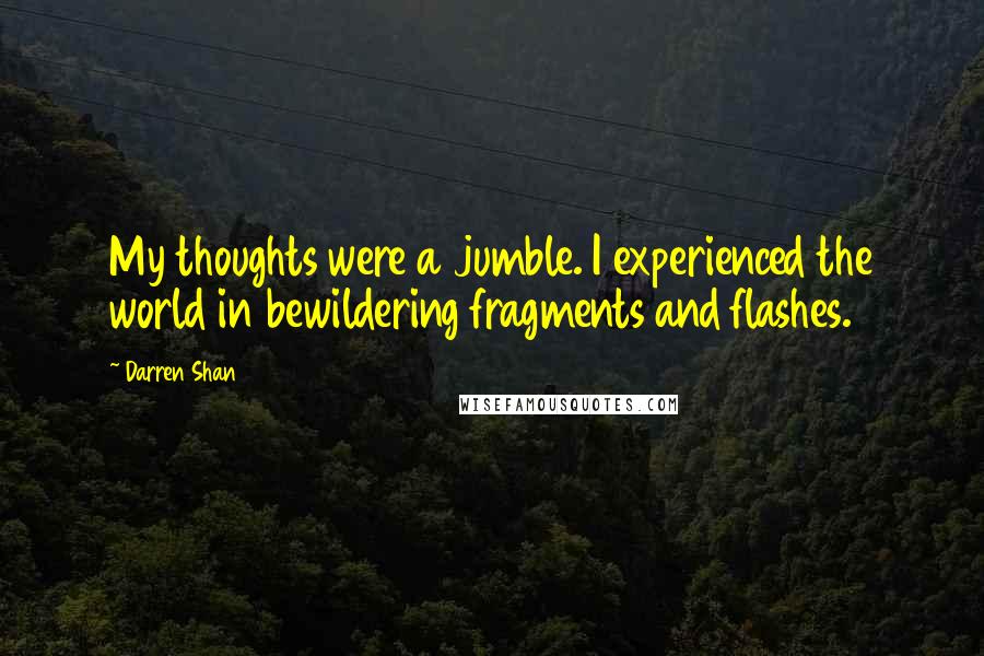 Darren Shan Quotes: My thoughts were a jumble. I experienced the world in bewildering fragments and flashes.