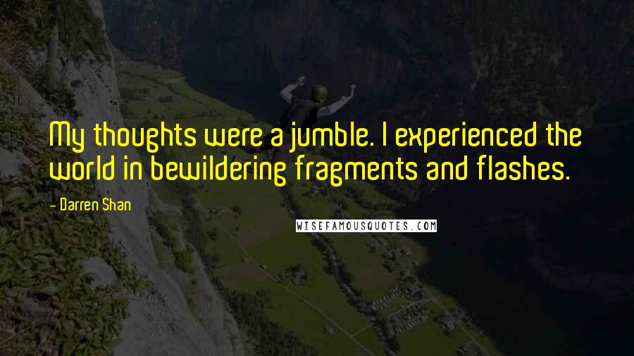 Darren Shan Quotes: My thoughts were a jumble. I experienced the world in bewildering fragments and flashes.