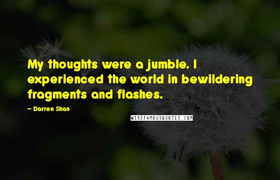 Darren Shan Quotes: My thoughts were a jumble. I experienced the world in bewildering fragments and flashes.