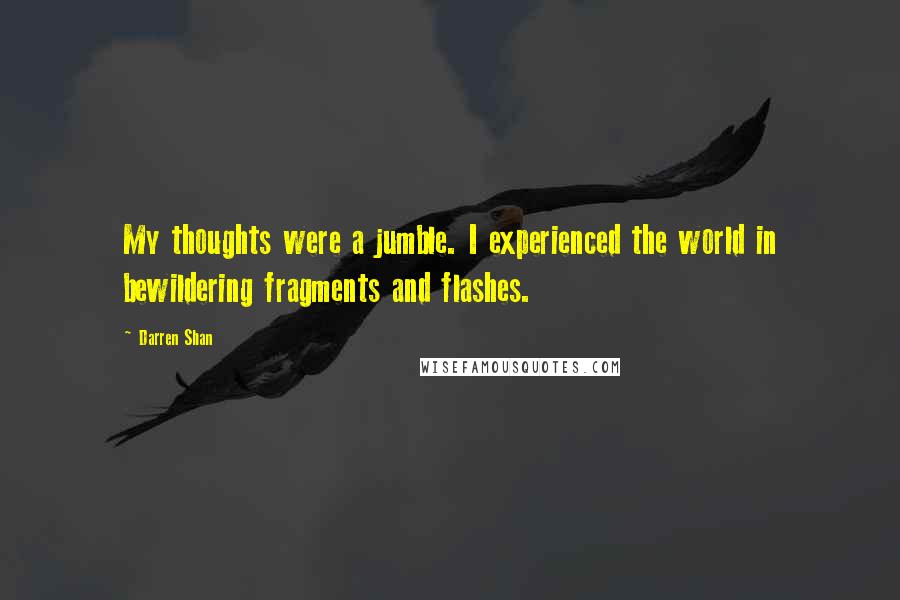 Darren Shan Quotes: My thoughts were a jumble. I experienced the world in bewildering fragments and flashes.