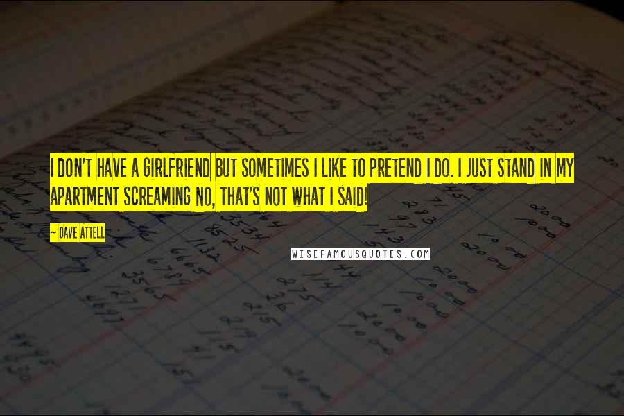 Dave Attell Quotes: I don't have a girlfriend but sometimes I like to pretend I do. I just stand in my apartment screaming No, that's not what I said!