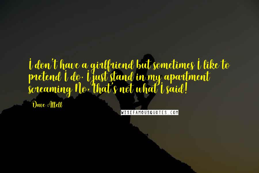 Dave Attell Quotes: I don't have a girlfriend but sometimes I like to pretend I do. I just stand in my apartment screaming No, that's not what I said!