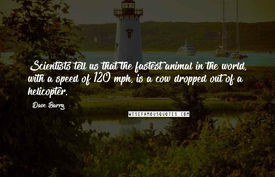 Dave Barry Quotes: Scientists tell us that the fastest animal in the world, with a speed of 120 mph, is a cow dropped out of a helicopter.