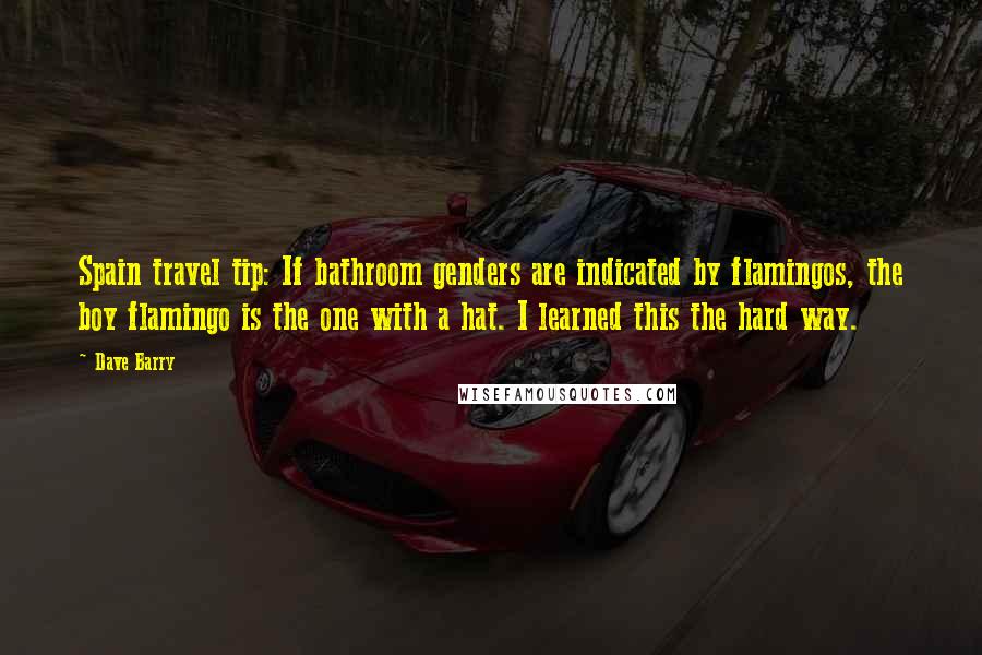 Dave Barry Quotes: Spain travel tip: If bathroom genders are indicated by flamingos, the boy flamingo is the one with a hat. I learned this the hard way.