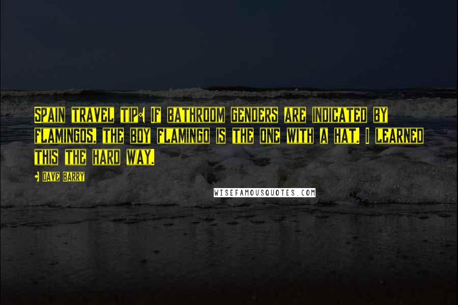 Dave Barry Quotes: Spain travel tip: If bathroom genders are indicated by flamingos, the boy flamingo is the one with a hat. I learned this the hard way.